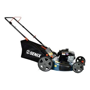 SENIX Gas Lawn Mower, 21-Inch, 140 cc 4-Cycle Briggs & Stratton Engine, 3-in-1 Push Lawnmower, 6-Position Height Adjustment with 11-Inch Rear Wheels, LSPG-M7, Blue