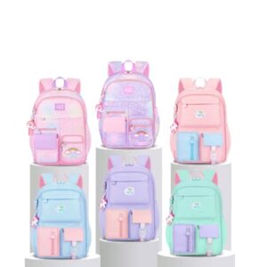 FMCEUEX Kawaii Backpack For Boy Girls, Unicorn Rainbow School Backpacks,Green Aesthetic Starry Book Bag With Compartments Applicable to Laptop Bag Travel Bag, Green Medium 16.5in