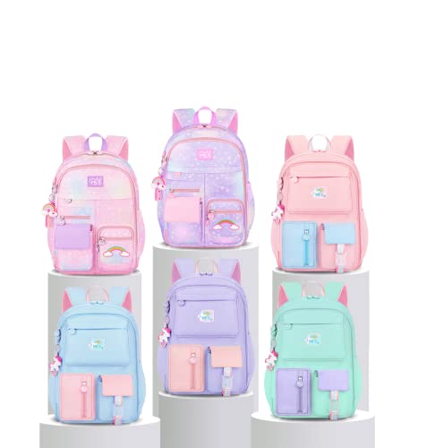 FMCEUEX Kawaii Backpack For Boy Girls, Unicorn Rainbow School Backpacks,Green Aesthetic Starry Book Bag With Compartments Applicable to Laptop Bag Travel Bag, Green Medium 16.5in