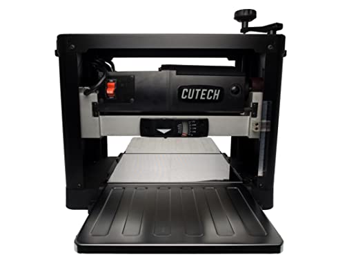 Cutech 40700H 12-1/2-Inch Spiral Cutterhead Benchtop Planer with 24 Tungsten Carbide Inserts, Single Speed Feed Rate, Snipe Minimizer, and Board Return Rollers
