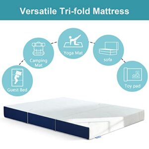 Iyee Nature Folding Mattress, 3 inch Tri-Fold Memory Foam Mattress, Foldable Mattress Topper with Bamboo Cover for Camping, Guest - Twin Size, 75"x 38" x3"