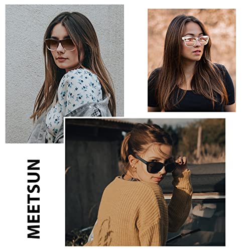 MEETSUN Polarized Sunglasses for Women Men Classic Retro Designer Style Fashion UV400 Protection 3 PACK Black Brown Gradient Pink Mirrored