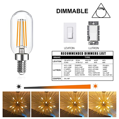 E12 LED Light Bulb 6W Dimmable 60W Equivalent 6-Pack, T6 T25 E12 Candelabra Bulb 600LM LED Filament Bulbs 2700K Warm White with Clear Glass for Chandeliers, Ceiling Fan,Pendant,Wall Sconce,CRI 95+