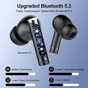 Wireless Earbuds Bluetooth Headphones, Bluetooth 5.3 Earbuds HiFi Stereo with 4 ENC Mic Call, 2023 New 40Hrs Ear Buds with LED Display, IP7 Waterproof in Ear Earphones for Work/Home/Office (Black)