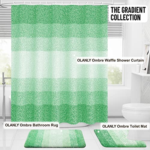 OLANLY Waffle Shower Curtain 72x72 Inches, Heavyweight Fabric, Machine Washable, Waterproof, Hotel Luxury Spa, Simple Modern Green Shower Curtains for Bathroom, Guest Bath, Stalls and Tubs