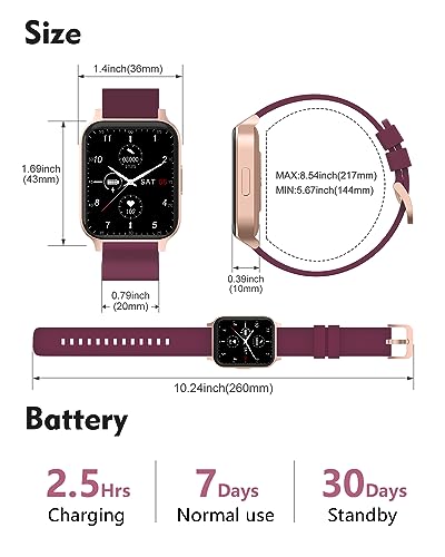 Cloudpoem Smart Watches for Women Men IP68 Waterproof, Smartwatch Compatible with iPhone Android Phones, Reloj para Mujer Hombre Fitness Tracker with Heart Rate Monitor Call/Message Notice Purple