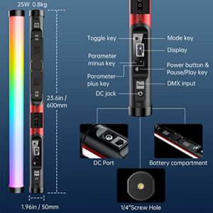 GVM BD25R LED Video Light, 25W Handheld Wand Light, 24" Full Color LED Tube Light, 2700-10000K Stick Light with APP/DMX Control for Photography, Studio, 12 Scene Effects, MESH Networking