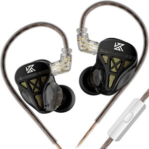 kz dqs dynamic driver semi-open hifi sound in-ear headphones/earphones/earbuds, kz extra bassy drummer in ear monitor headset (black, with microphone)