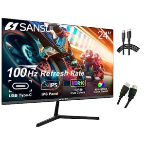 sansui monitor 24 inch 100hz ips usb type-c fhd 1080p computer display built-in speakers hdmi dp hdr10 game rts/fps tilt adjustable for working and gaming (es-24x3 type-c & hdmi cable included)