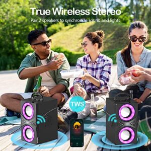 DINDIN Bluetooth Speakers, 40W(Peak) Wireless Portable Speaker with TWS, Subwoofer and Lights, 75dB Loud Stereo Sound, Rich Bass, Bluetooth 5.0 and Phone Holder, For Home Party, Outdoor Camping,Travel
