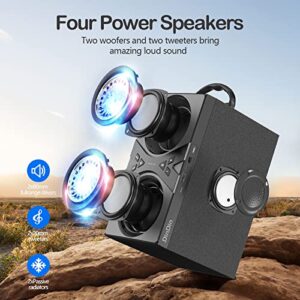 DINDIN Bluetooth Speakers, 40W(Peak) Wireless Portable Speaker with TWS, Subwoofer and Lights, 75dB Loud Stereo Sound, Rich Bass, Bluetooth 5.0 and Phone Holder, For Home Party, Outdoor Camping,Travel