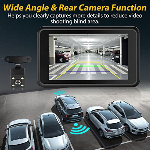 Dash Cam Front and Rear with WiFi, 1080P FHD Dash Camera for Cars, Dual Dashcam with 3 Inch Display, Super Night Vision, 170° Wide Angle, G-Sensor, Loop Recording, Parking Monitor, Support 128GB Max