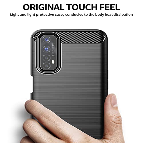 KOARWVC Phone Case for Realme 7 4G/Realme Narzo 20 Pro Case Carbon Fiber Shockproof Rugged Shield Anti-Scratch Soft TPU Back Cover Protective Cases for Realme 7 4G (Black)