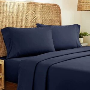 california design den luxury cotton sheets for queen size bed, gots certified - percale sheets queen - soft cooling sheets - deep pockets - 4 pc organic cotton queen size sheet set, navy blue sheets