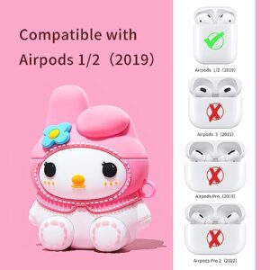 Cute Airpods 2nd Generation Case Cover, Soft Silicone Pink Kawaii Airpods Case for 2nd/1st, Funny Aesthetic Cool 3D Case Cute for AirPods 1&2nd with Lanyard Keychain (Pink)