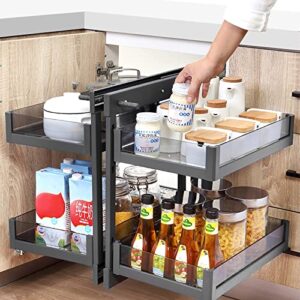 Blind Corner Cabinet Pull Out Organizer with 4-Shelf Glass Basket Corner Stainless Steel Damping Guide Rail Cabinet Storage Shelves Spice Rack for Installation on Left or Right Blind Corner Cabinet