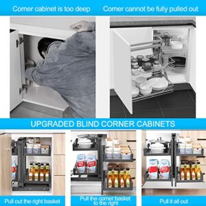 Blind Corner Cabinet Pull Out Organizer with 4-Shelf Glass Basket Corner Stainless Steel Damping Guide Rail Cabinet Storage Shelves Spice Rack for Installation on Left or Right Blind Corner Cabinet