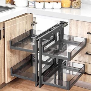 Blind Corner Cabinet Pull Out Organizer with 4-Shelf Glass Basket Corner Stainless Steel Damping Guide Rail Cabinet Storage Shelves Spice Rack for Installation on Left or Right Blind Corner Cabinet