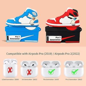 Cute 3D Baskerball Shoes Box Airpods Pro 2nd Generation Case Cover, Silicone Kawaii Airpods Pro 2 Case Cute, Funny Fashion Aesthetic Cool Case for AirPods Pro 2 with Keychain (Blue)