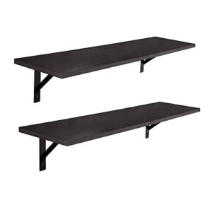 DINZI LVJ Long Wall Shelves, 31.5 Inch Wall Mounted Shelves Set of 2, Easy-to-Install, Wall Storage Ledges with Sturdy Metal Brackets for Living Room, Bathroom, Bedroom, Kitchen, Espresso