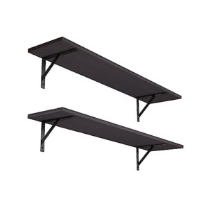 dinzi lvj long wall shelves, 31.5 inch wall mounted shelves set of 2, easy-to-install, wall storage ledges with sturdy metal brackets for living room, bathroom, bedroom, kitchen, espresso