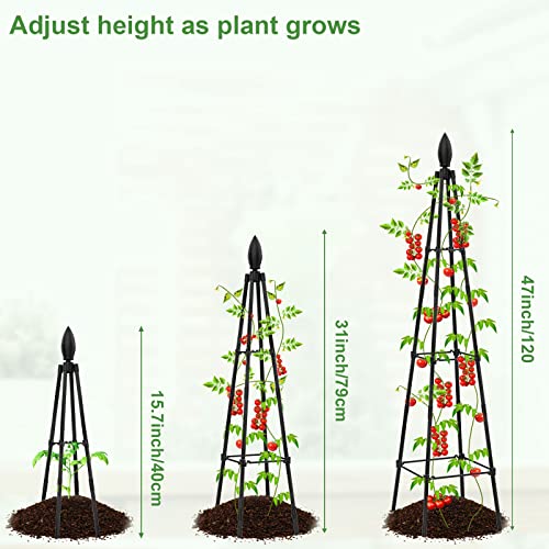 Garden Obelisk Trellis for Climbing Plants Outdoor, Plant Trellis for Potted Plants Climbing Indoor, 4ft Pyramid Trellis Tripod Shaped Trellis Tomato Cages Flower Trellis Cucumber Trellis 1 Pack