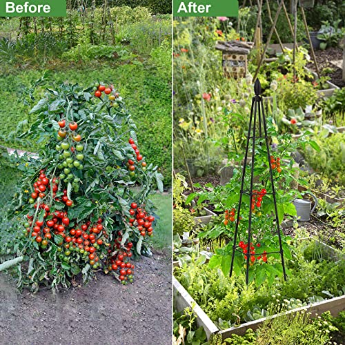 Garden Obelisk Trellis for Climbing Plants Outdoor, Plant Trellis for Potted Plants Climbing Indoor, 4ft Pyramid Trellis Tripod Shaped Trellis Tomato Cages Flower Trellis Cucumber Trellis 1 Pack