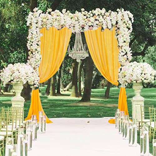 Chiffon Backdrop Curtain 5FTx7FT Gold Semi-Sheer Curtains 2 Panels Gold Chiffon Drapes for Backdrop Wedding Ceremony Decorations (Gold, 5FTx7FTx2PCS)