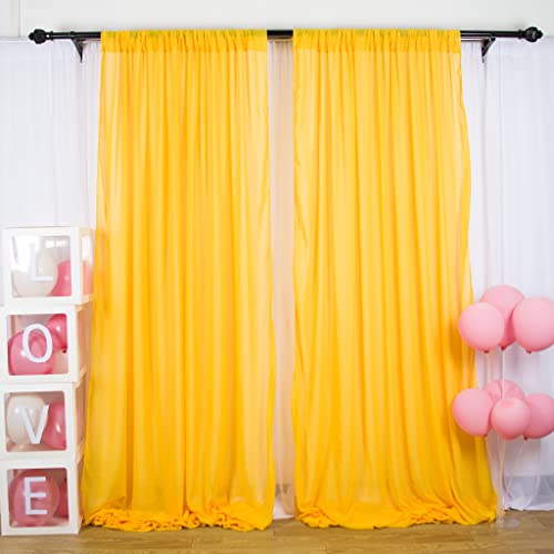 Chiffon Backdrop Curtain 5FTx7FT Gold Semi-Sheer Curtains 2 Panels Gold Chiffon Drapes for Backdrop Wedding Ceremony Decorations (Gold, 5FTx7FTx2PCS)