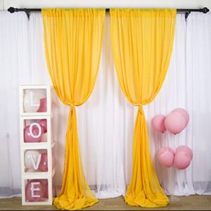 Chiffon Backdrop Curtain 5FTx7FT Gold Semi-Sheer Curtains 2 Panels Gold Chiffon Drapes for Backdrop Wedding Ceremony Decorations (Gold, 5FTx7FTx2PCS)