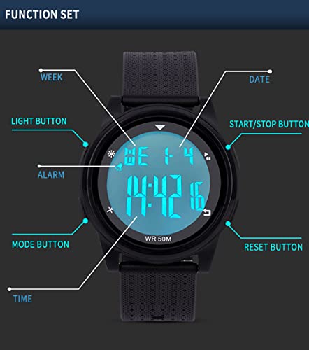 HOK Digital Sport Watch with Stopwatch Alarm Calendar, Waterproof,LED Back Light,Ultra-Thin Wrist Watch for Man and Woman