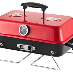 Portable Charcoal Grill, Tabletop Outdoor Barbecue Smoker, Small BBQ Grill for Outdoor Cooking Backyard Camping Picnics Beach by DNKMOR RED