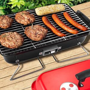 Portable Charcoal Grill, Tabletop Outdoor Barbecue Smoker, Small BBQ Grill for Outdoor Cooking Backyard Camping Picnics Beach by DNKMOR RED