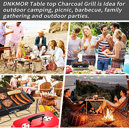 Portable Charcoal Grill, Tabletop Outdoor Barbecue Smoker, Small BBQ Grill for Outdoor Cooking Backyard Camping Picnics Beach by DNKMOR RED