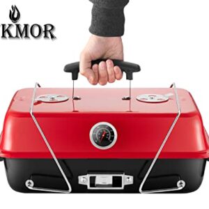 Portable Charcoal Grill, Tabletop Outdoor Barbecue Smoker, Small BBQ Grill for Outdoor Cooking Backyard Camping Picnics Beach by DNKMOR RED