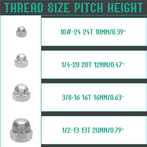 Piutouyar Acorn Cap Nuts Hex Nut 1/4-20, 304 Stainless Steel 18-8 Hex Dome Cap Nut (20Pcs)