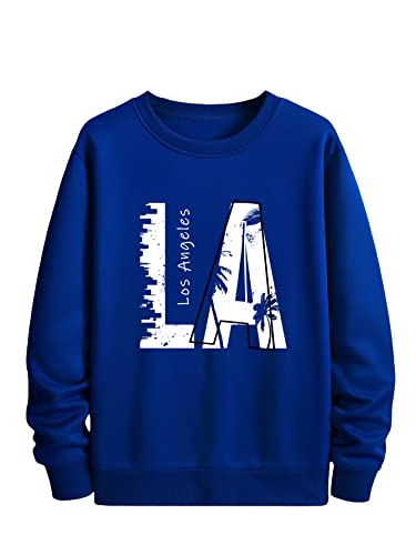 SOLY HUX Men's Graphic Crewneck Sweatshirts Letter Print Long Sleeve Pullover Casual Vintage Tops Royal Blue Letter L