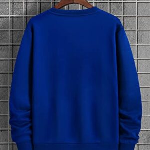 SOLY HUX Men's Graphic Crewneck Sweatshirts Letter Print Long Sleeve Pullover Casual Vintage Tops Royal Blue Letter L
