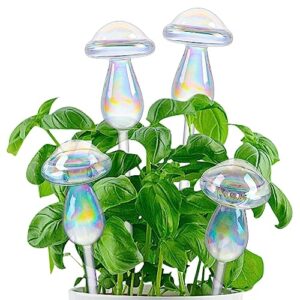 jiuhexuj plant watering globes -4 pack iridescent rainbow gradient color clear mushroom self watering spikes-plant watering bulbs devices for indoor and outdoor plants - measures 9" l x 2.7" d