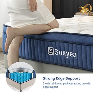 SUAYEA King Mattress, King Size Mattress in a Box, 10 Inch Hybrid Mattress King Size, Ultimate Motion Isolation with Gel Memory Foam and Pocket Spring, Medium Firm Mattress, Edge Support