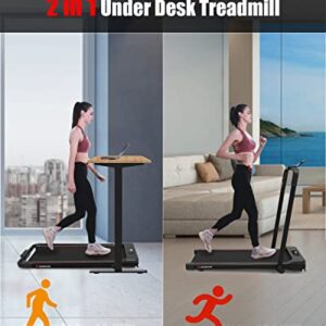 Under Desk Treadmill, 2 in 1 Foliding Treadmill, Walking Machine, Portable 2.5HP Electric Treadmill, Walking Pad, FoldableTreadmill Compact Electric Running Jogging for Home Office