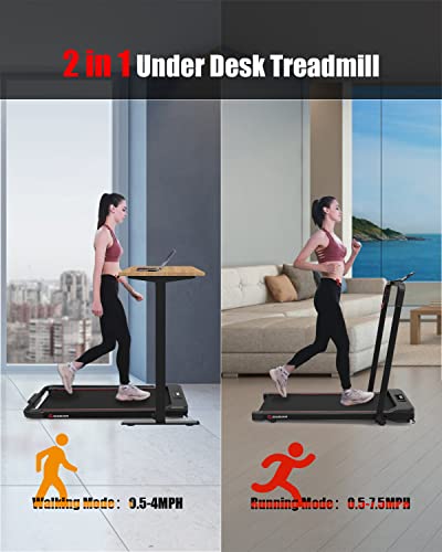 Under Desk Treadmill, 2 in 1 Foliding Treadmill, Walking Machine, Portable 2.5HP Electric Treadmill, Walking Pad, FoldableTreadmill Compact Electric Running Jogging for Home Office