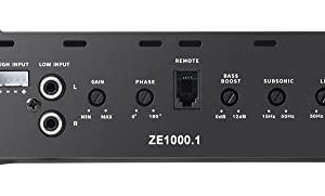 Car Audio Amplifier ZE1000.1 2000W Monoblock Class D MOSFET Subwoofer Audio, 1-4 Ohm Stable, Low Pass Crossover, Mosfet Power Supply, Stereo