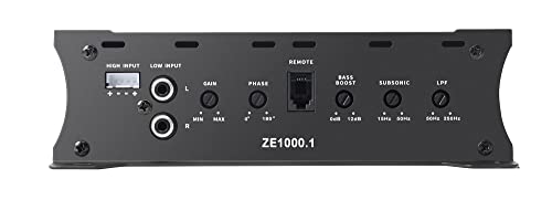 Car Audio Amplifier ZE1000.1 2000W Monoblock Class D MOSFET Subwoofer Audio, 1-4 Ohm Stable, Low Pass Crossover, Mosfet Power Supply, Stereo