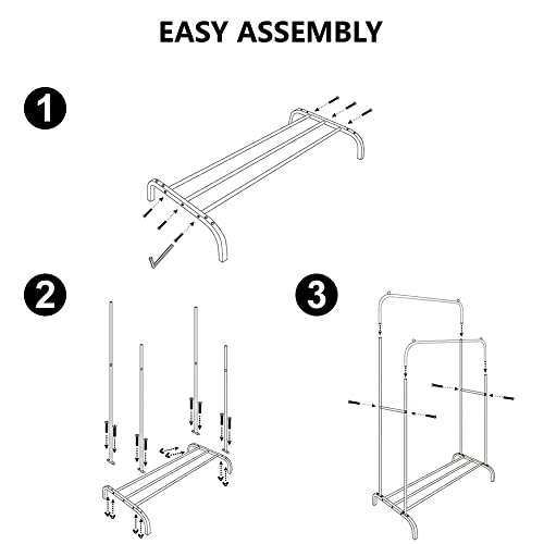 GISSAR Metal Clothing Rack, Double Rod Garment Rack with Bottom Shelf for Hanging Clothes, Coats, Skirts, Shirts, Sweaters, Boxes Shoes Boots Storage Organize, Height 57", Black