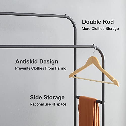 GISSAR Metal Clothing Rack, Double Rod Garment Rack with Bottom Shelf for Hanging Clothes, Coats, Skirts, Shirts, Sweaters, Boxes Shoes Boots Storage Organize, Height 57", Black