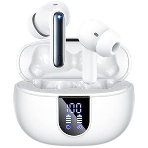 wireless earbuds,2023 wireless headphones hifi stereo earphones with 4 enc noise canceling mic, 42hs playtime in ear earbud, bluetooth 5.3 sport earphones with led power display for android ios silver