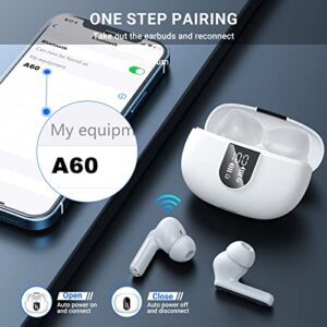 Wireless Earbuds,2023 Wireless Headphones HiFi Stereo Earphones with 4 ENC Noise Canceling Mic, 42Hs Playtime In Ear Earbud, Bluetooth 5.3 Sport Earphones with LED Power Display for Android iOS Silver