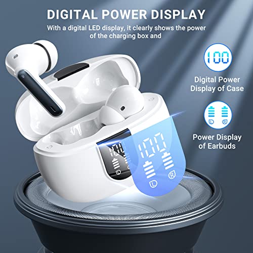 Wireless Earbuds,2023 Wireless Headphones HiFi Stereo Earphones with 4 ENC Noise Canceling Mic, 42Hs Playtime In Ear Earbud, Bluetooth 5.3 Sport Earphones with LED Power Display for Android iOS Silver