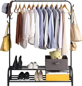gissar clothes rack with shelves,stand clothing racks for hanging clothes, garment rack with top rod,drying rack organizer shirt towel rack,for boxes shoes boots storage,metal frame, black
